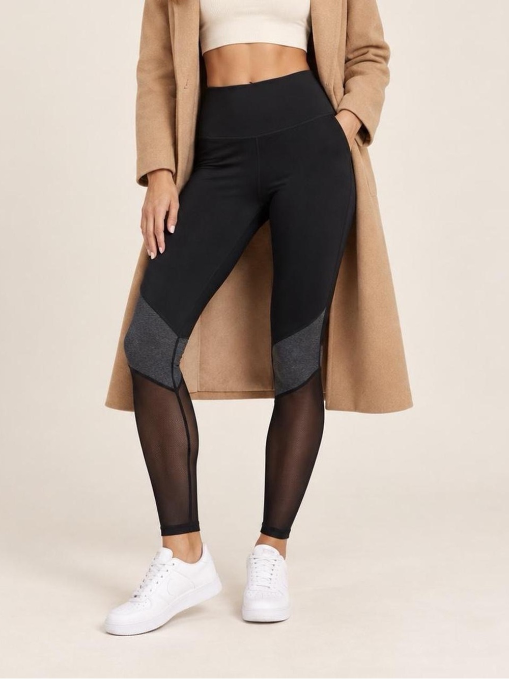 Fabletics PowerHold Black Gray Colorblock Leggings Size XS